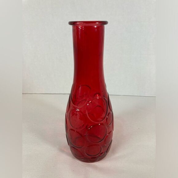 DPS Circles 8 1/2" Round Bubbles Ruby Red Glass Bud Vase Home Decor Vintage - Picture 7 of 10